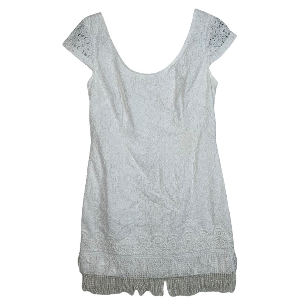 Lilly Pulitzer White Lace Fringed Cap Sleeve Mini Dress